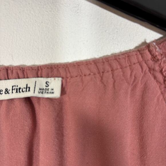 Abercrombie & Fitch Tie Front Cropped Top Small Coral Peasant Boho Milk Maid - Picture 2 of 8